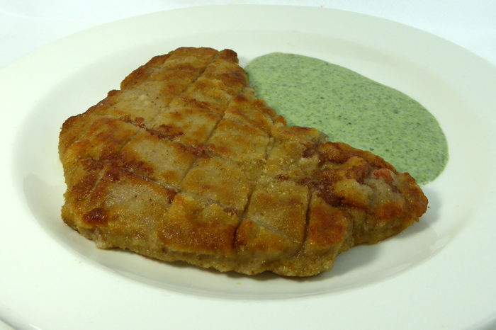 Escalope de ternera con muselina de espinacas
